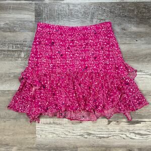 Tanya Taylor Pink Silk Mini Skirt Ruffle Hem Ruched Size 8 NWT